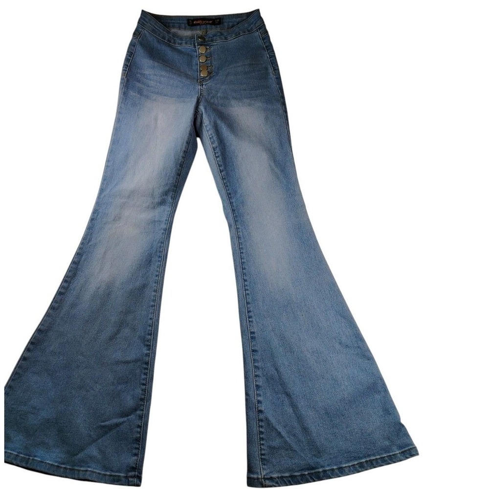 Dollhouse Womens High Rise Flare Jeans Medium Wash Button‎ Fly Blue Size 5/6